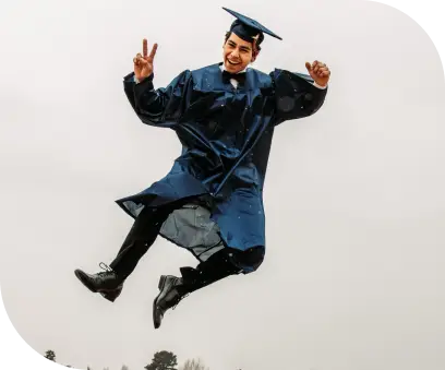 A student excited in his graduation ceremony